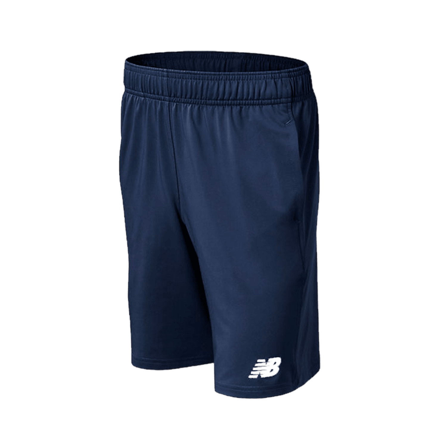 Introducing the New Balance Youth Tech Shorts in navy blue, designed with an elastic waistband and pockets. These shorts feature a white New Balance logo on the lower left leg. Made from breathable, moisture-wicking fabric, these lightweight shorts are ideal for keeping you cool and comfortable during any workout.