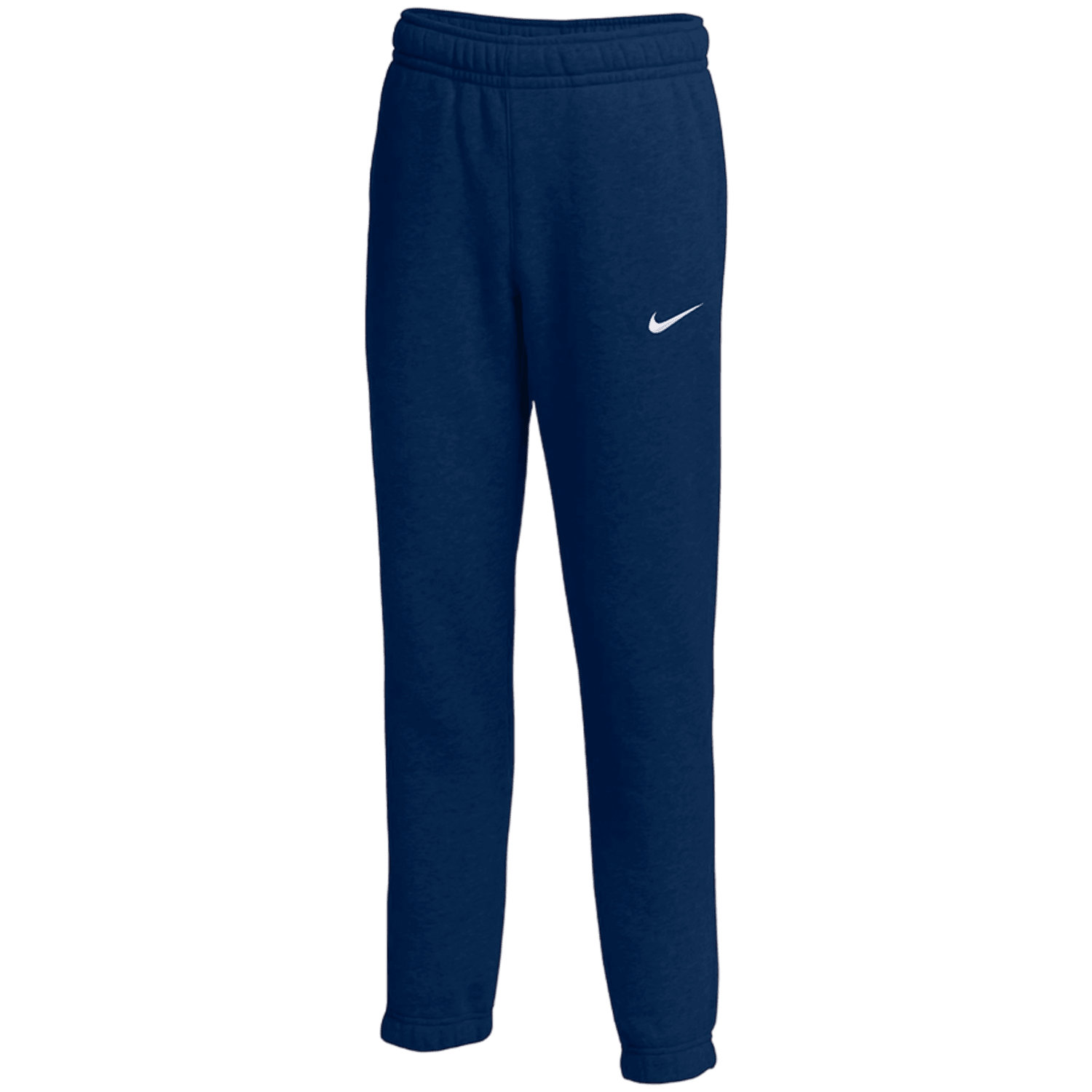 Nike CJ1813 navy blue sweatpants featuring an elastic waistband and a white logo on the left thigh.