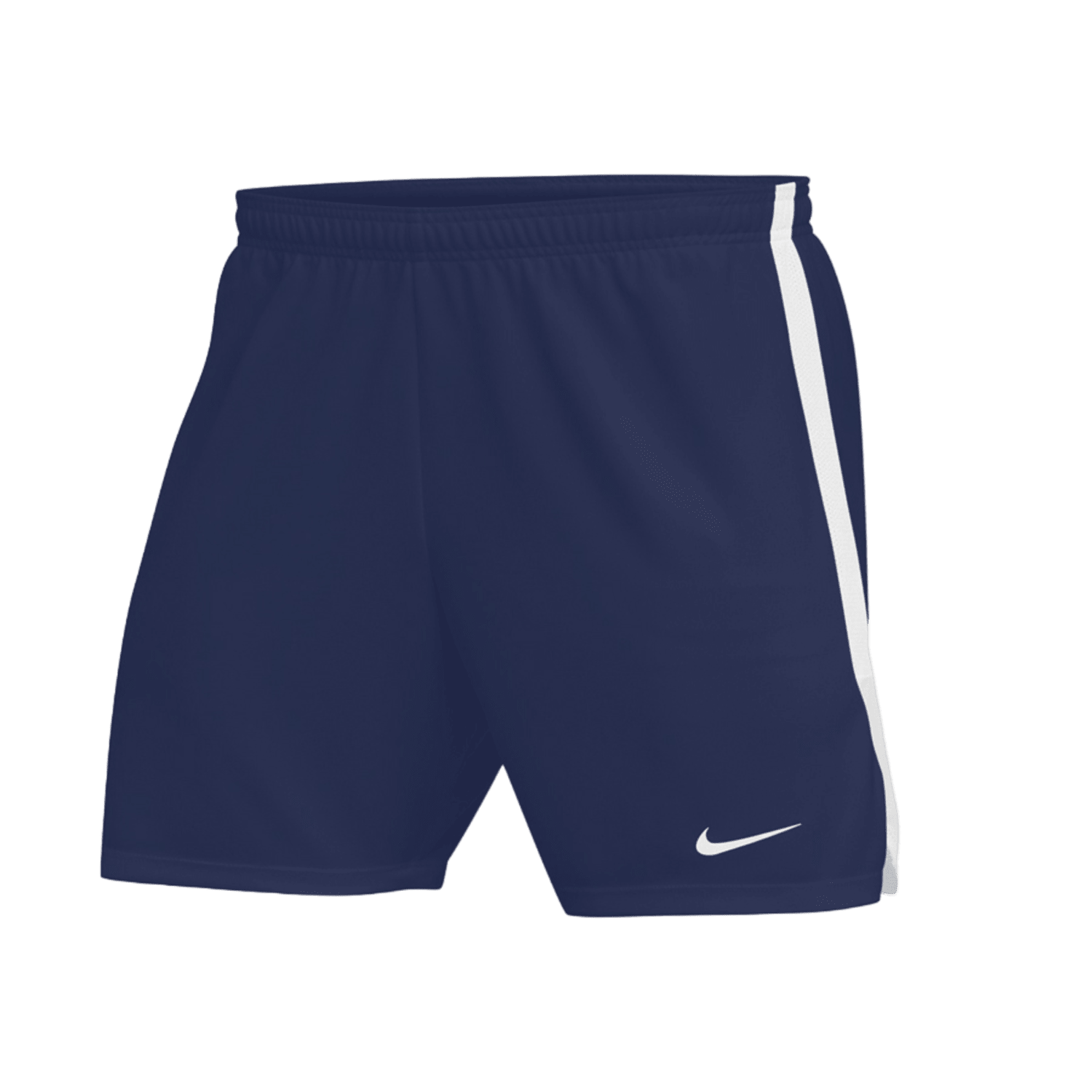 Nike Girl's Dri-Fit Shorts in navy blue come with a stylish white stripe on the side and a small Nike logo near the hem. These shorts are designed specifically for youth girls, featuring Dri-FIT technology and a drawstring waist to ensure a comfortable fit.