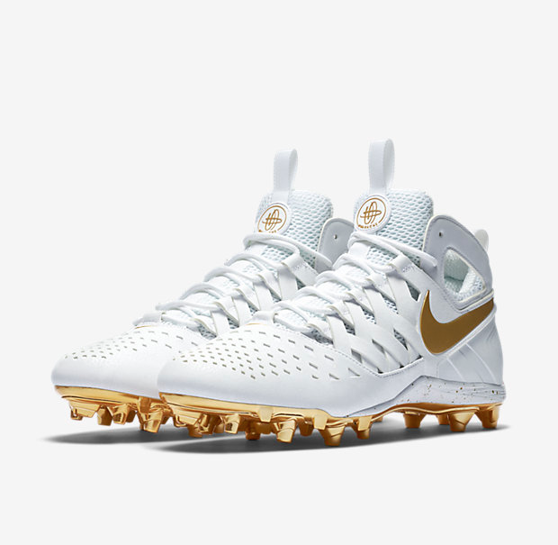 white and gold lacrosse cleats